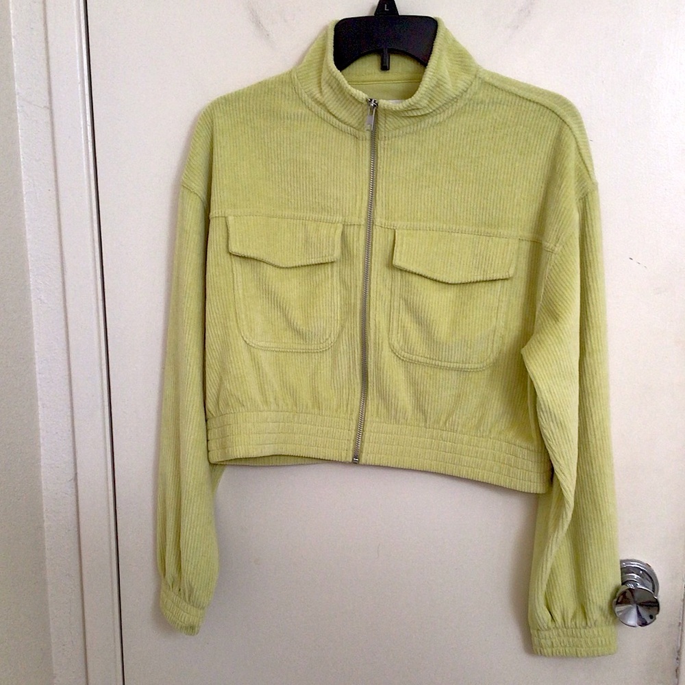 Aerie Lime Groove-On Velour Full Zip Jacket